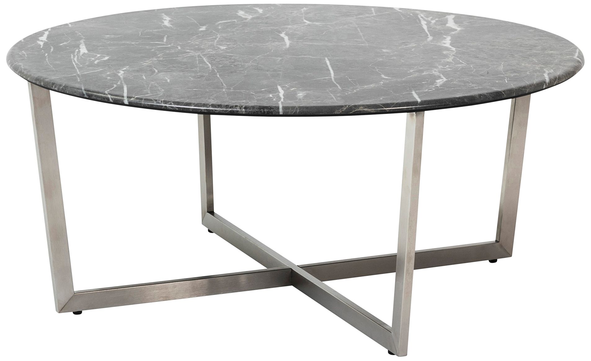 Image Llona 36" Wide Black Marble Brushed Steel Round Coffee Table