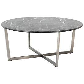Image1 of Llona 36" Wide Black Marble Brushed Steel Round Coffee Table
