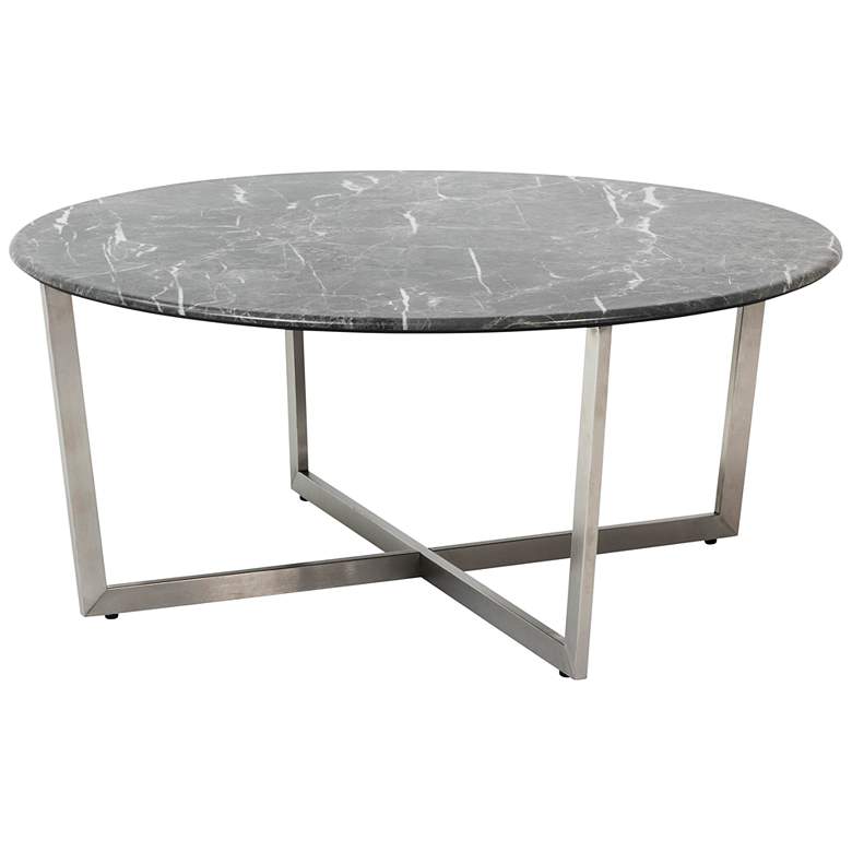 Image 1 Llona 36 inch Wide Black Marble Brushed Steel Round Coffee Table