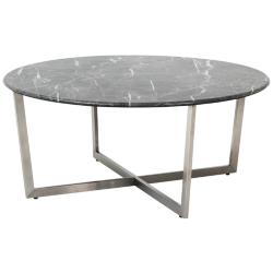 Llona 36&quot; Wide Black Marble Brushed Steel Round Coffee Table