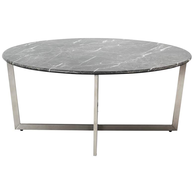 Image 6 Llona 36 inch Wide Black Marble Brushed Steel Round Coffee Table more views