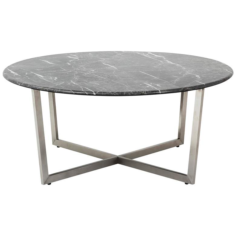 Image 7 Llona 36 inch Wide Black Marble Brushed Steel Round Coffee Table more views