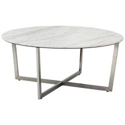 Llona 36&quot; Wide White Marble Brushed Steel Round Coffee Table