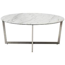 Image4 of Llona 36" Wide White Marble Brushed Steel Round Coffee Table more views