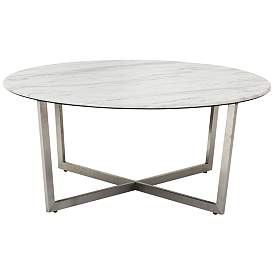 Image5 of Llona 36" Wide White Marble Brushed Steel Round Coffee Table more views