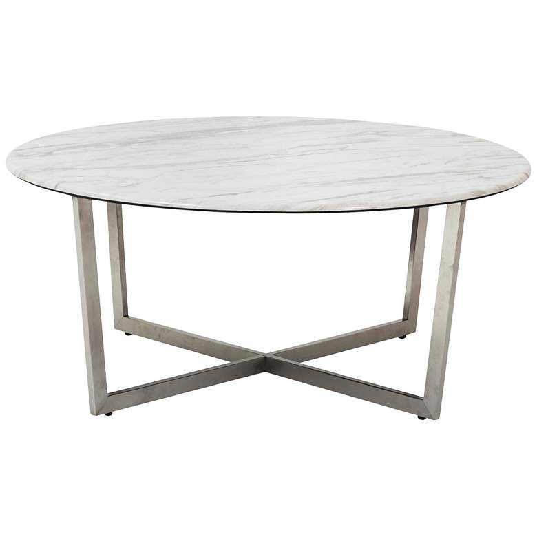 Image 5 Llona 36" Wide White Marble Brushed Steel Round Coffee Table more views