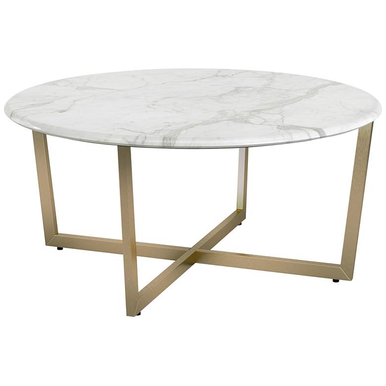 Image 1 Llona 36 inchW White Marble Matte Gold Steel Round Coffee Table