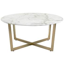 Image3 of Llona 36"W White Marble Matte Gold Steel Round Coffee Table more views