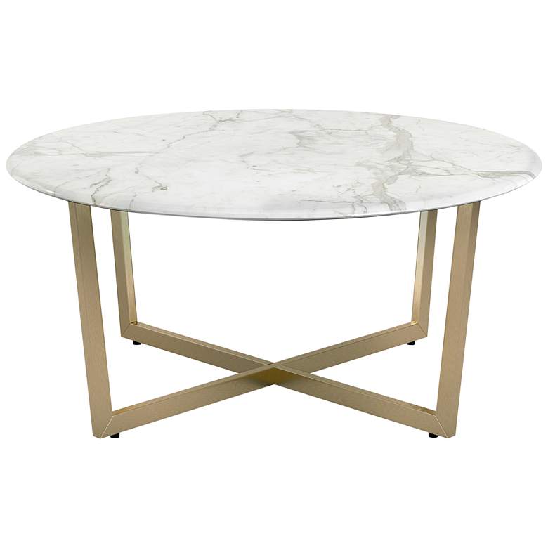 Image 3 Llona 36 inchW White Marble Matte Gold Steel Round Coffee Table more views