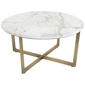 Image4 of Llona 36"W White Marble Matte Gold Steel Round Coffee Table more views