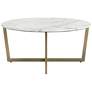 Llona 36"W White Marble Matte Gold Steel Round Coffee Table