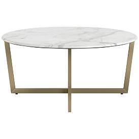 Image5 of Llona 36"W White Marble Matte Gold Steel Round Coffee Table more views