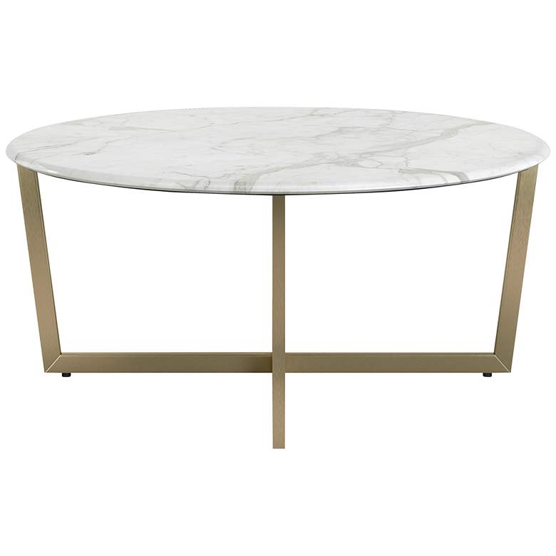 Image 5 Llona 36 inchW White Marble Matte Gold Steel Round Coffee Table more views