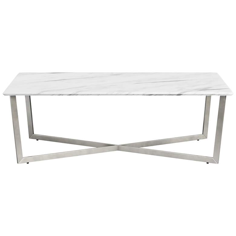 Llona 47 1/4&quot; Wide White Marble Brushed Steel Coffee Table