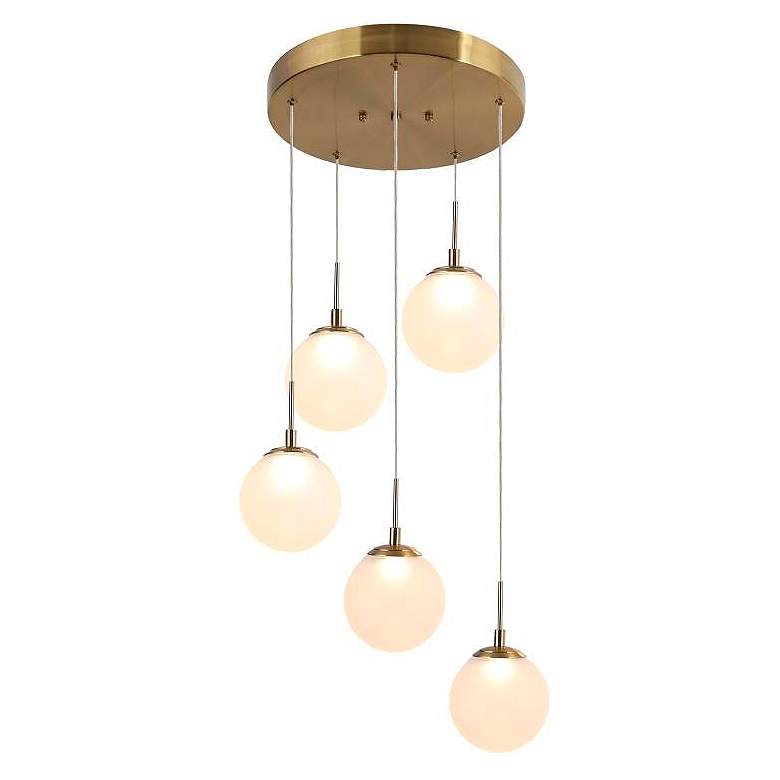 Image 1 LNC 14" Wide 5-Light Plating Brass Frosted Glass Balls LED Chandelier