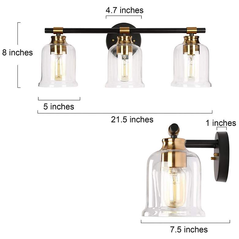 Image 2 LNC 24" Wide Black and Gold with Clear Glass Domes Bath Bar Light more views