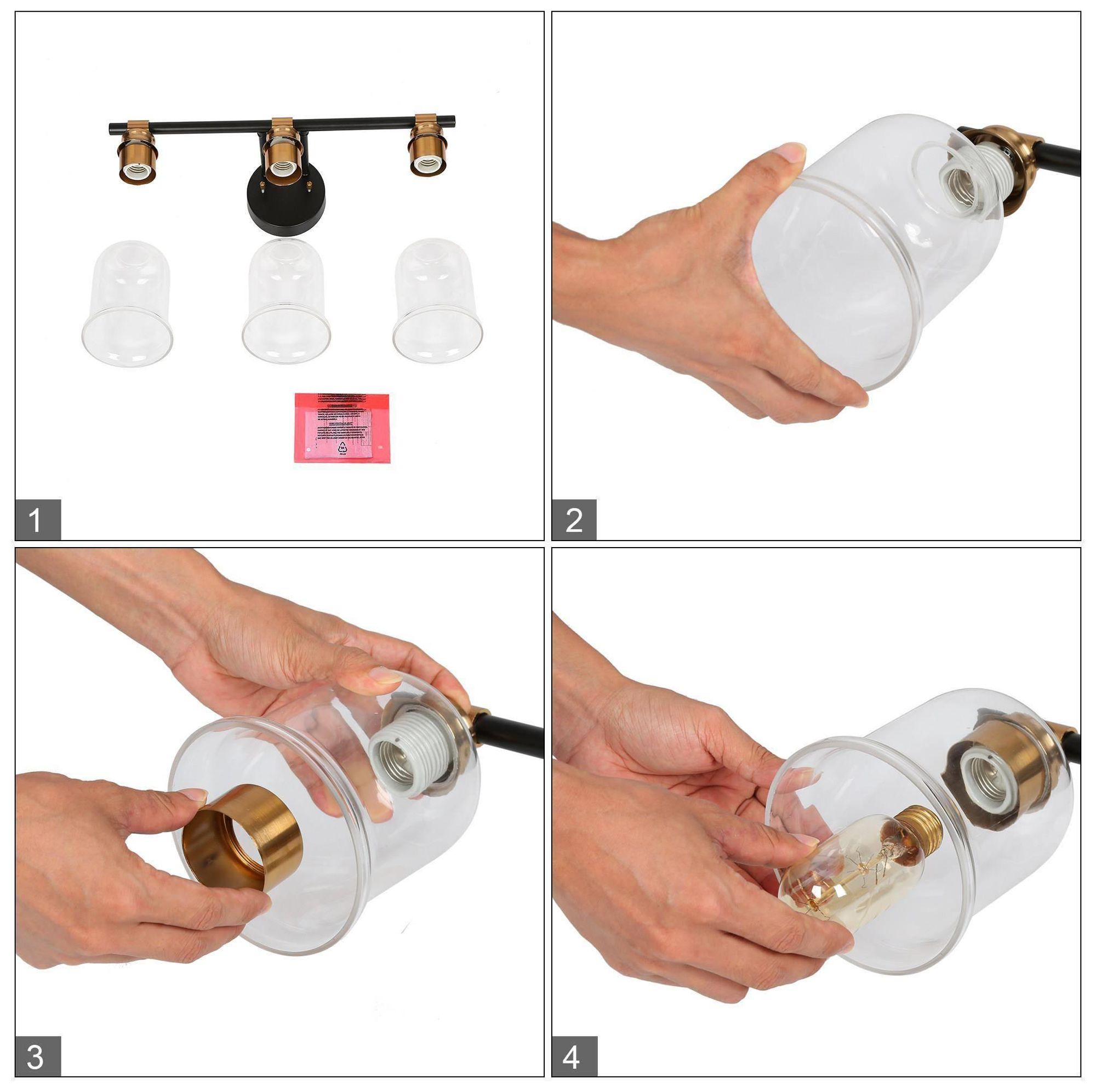 Image 6 LNC 24" Wide Black and Gold with Clear Glass Domes Bath Bar Light more views