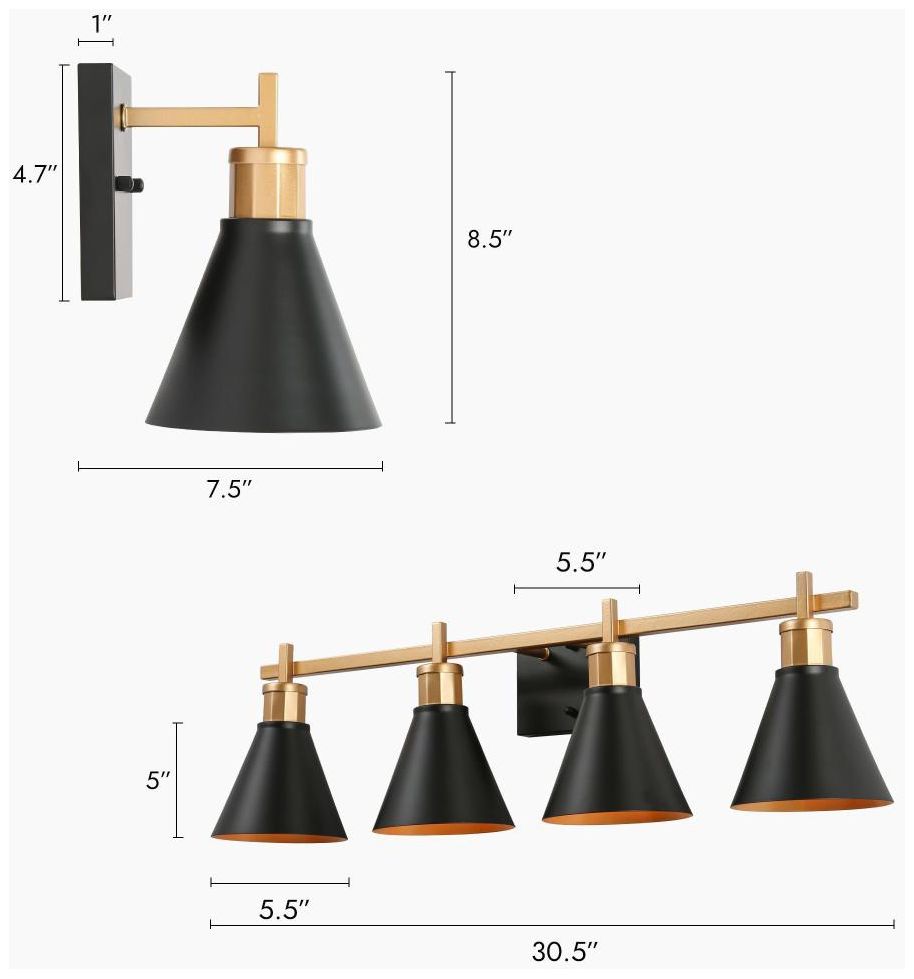 Image 3 LNC Black Cone 30 1/2" Wide 4-Light Bathroom Vanity Light more views
