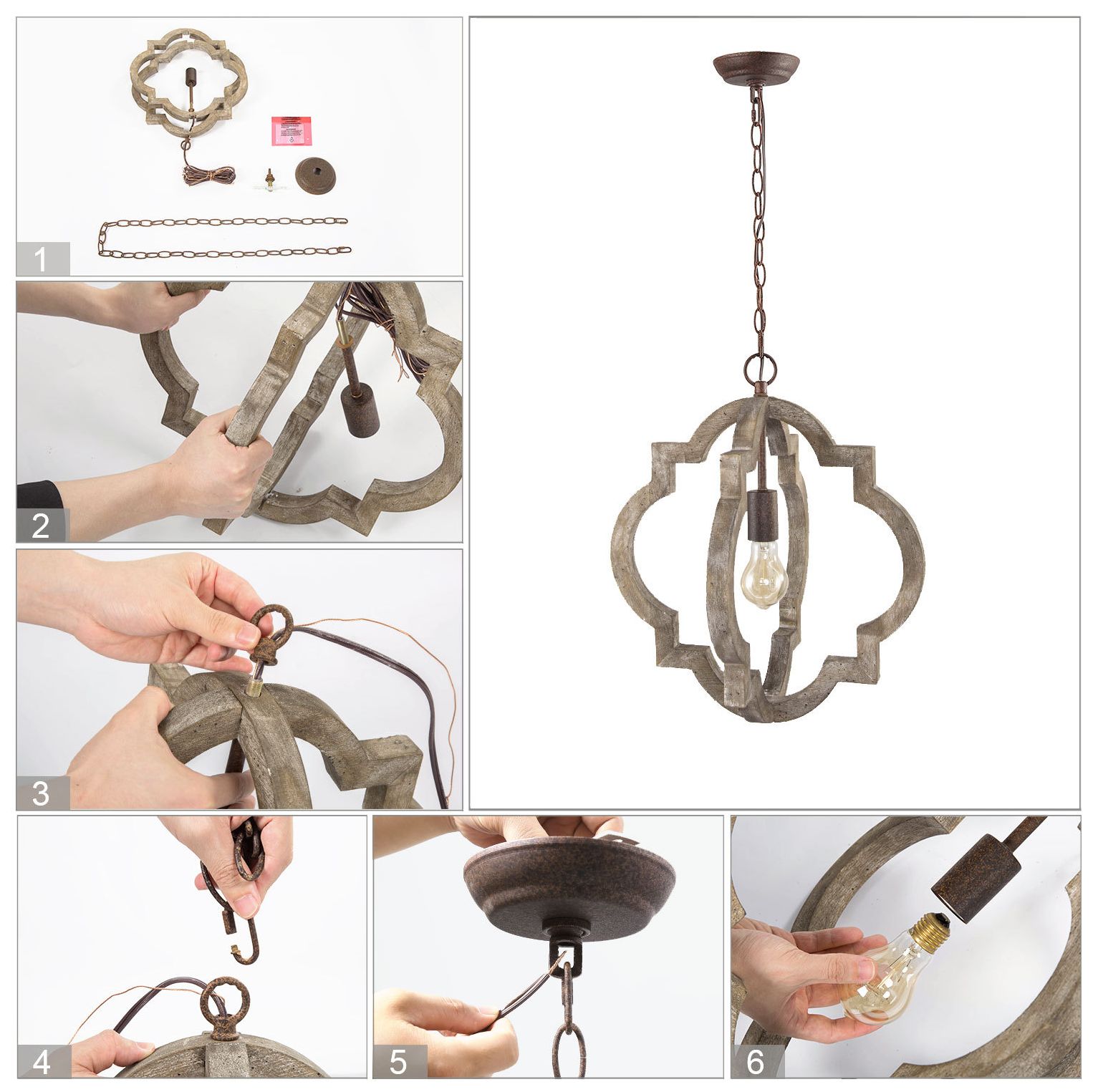 Image 6 LNC Cachil 16" Wide 1-Light Wood Lantern Chandelier more views