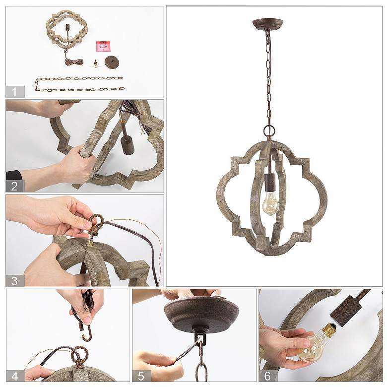 Image 6 LNC Cachil 16" Wide 1-Light Wood Lantern Chandelier more views
