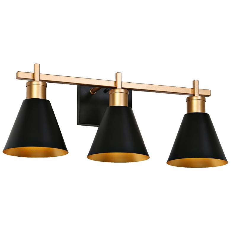 Image 1 LNC Cone 22" Wide 3-Light Gold and Black Bathroom Vanity Light