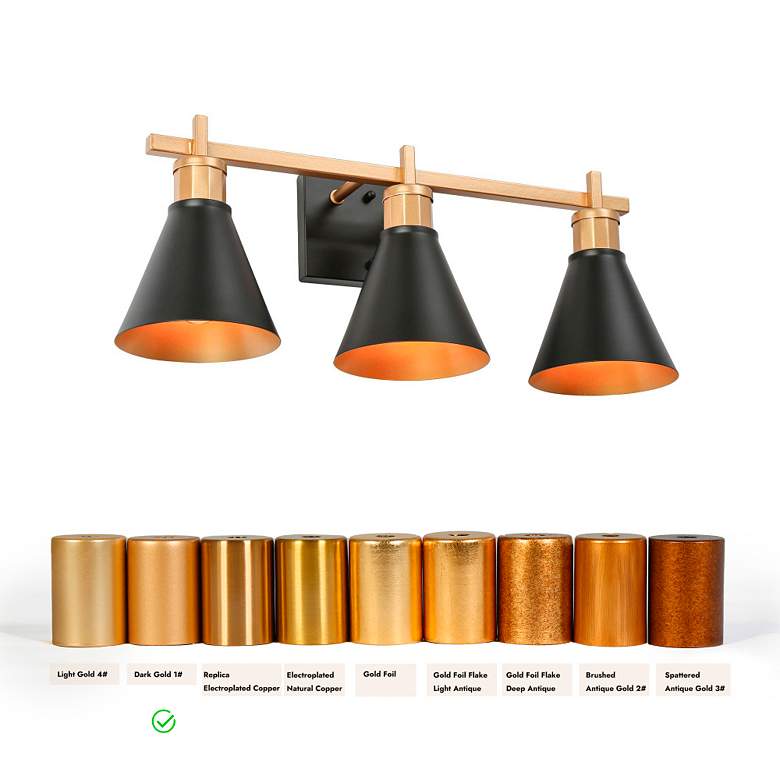 Image 3 LNC Cone 22" Wide 3-Light Gold and Black Bathroom Vanity Light more views