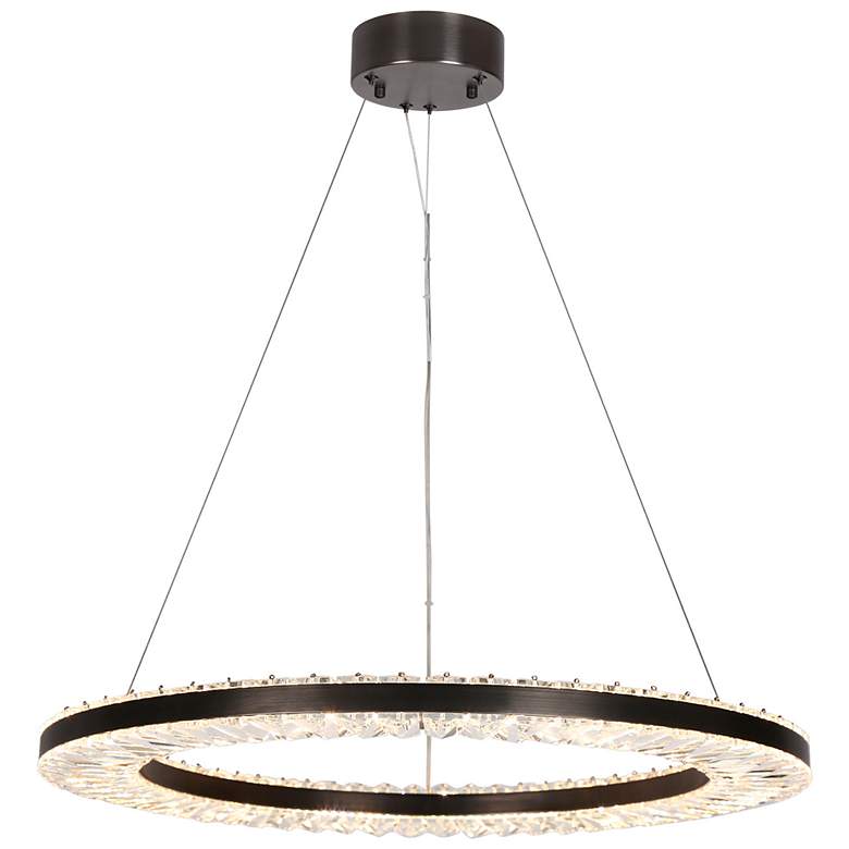 Image 1 LNC Crorring 23 1/2" Modern Black Finish Crystal Ring LED Chandelier