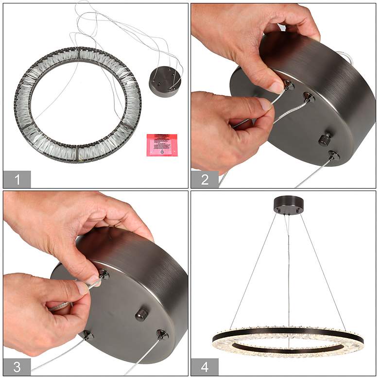Image 7 LNC Crorring 23 1/2" Modern Black Finish Crystal Ring LED Chandelier more views