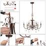 LNC Durian 26 1/2" Wide Vintage Bronze and Wood 6-Light Chandelier