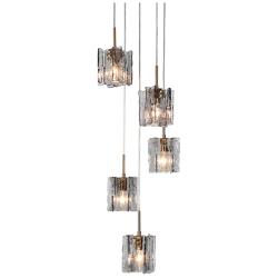 LNC Echonalyri 14 1/2" Wide Modern Smoked Gray Glass 5-Light Pendant