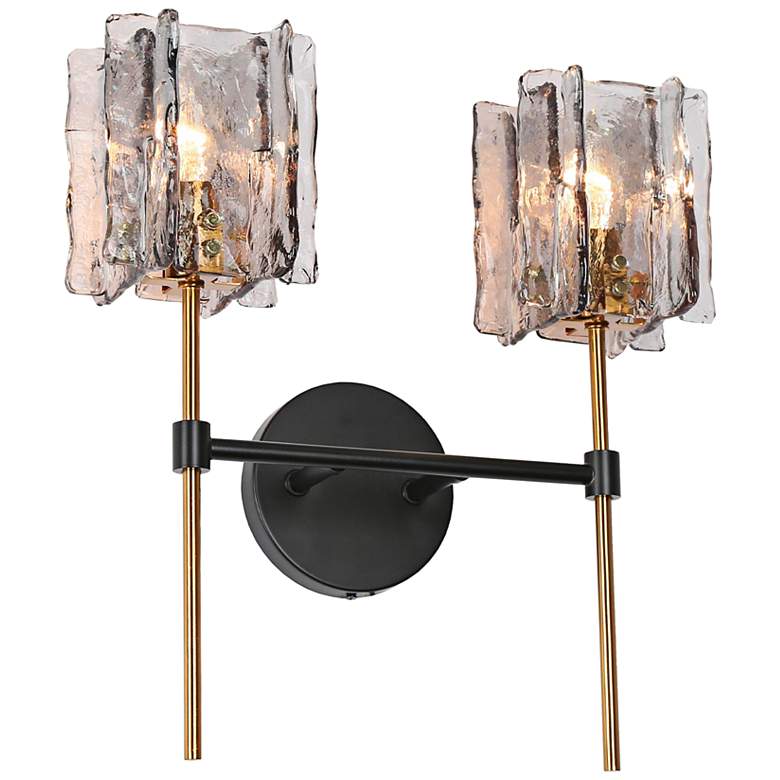 Image 1 LNC Echonalyri 15" High Matte Black and Brass 2-Arm Wall Sconce