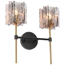 LNC Echonalyri 15" High Matte Black and Brass 2-Arm Wall Sconce
