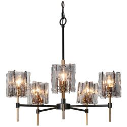 LNC Echonalyri 25" Wide Matte Black and Brass 5-Light Chandelier