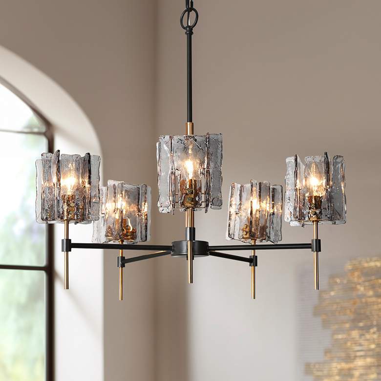 Image 1 LNC Echonalyri 25" Wide Matte Black and Brass 5-Light Chandelier