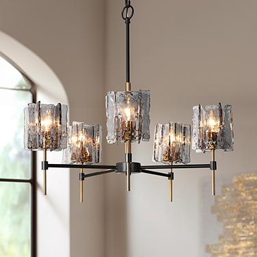 LNC Echonalyri 25" Wide Matte Black and Brass 5-Light Chandelier
