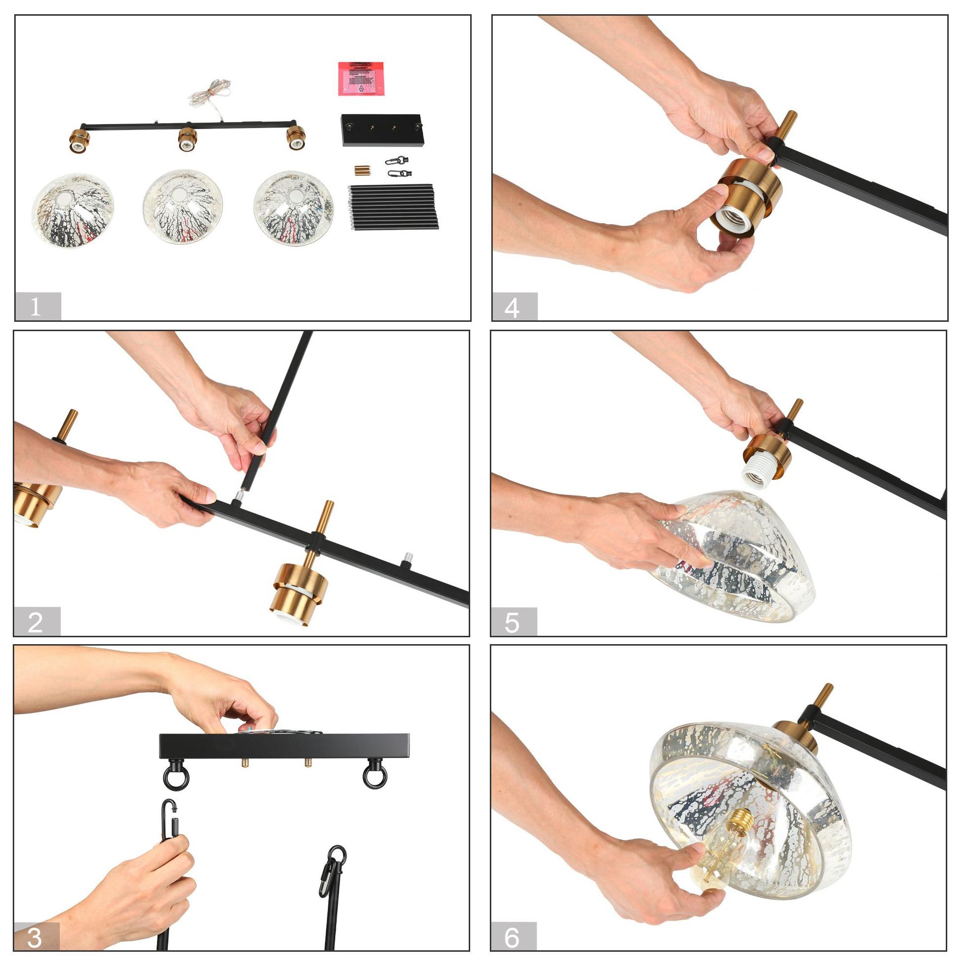 LNC Eiley 37 1/2" Wide Matte Black 3-Light Linear Island Pendant