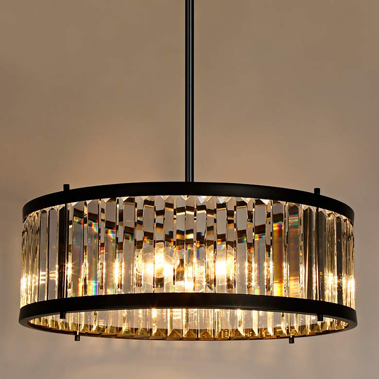 Image 1 LNC Elvira 23 1/2" Wide Matte Black Crystal 6-Light Pendant
