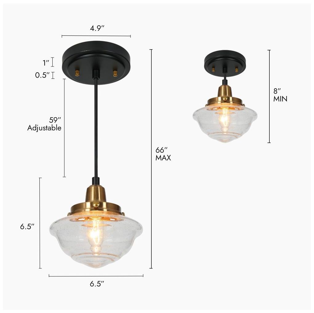 Image 3 LNC Gnetophyta 6 1/2" Brass Finish Seeded Schoolhouse Glass Pendant more views