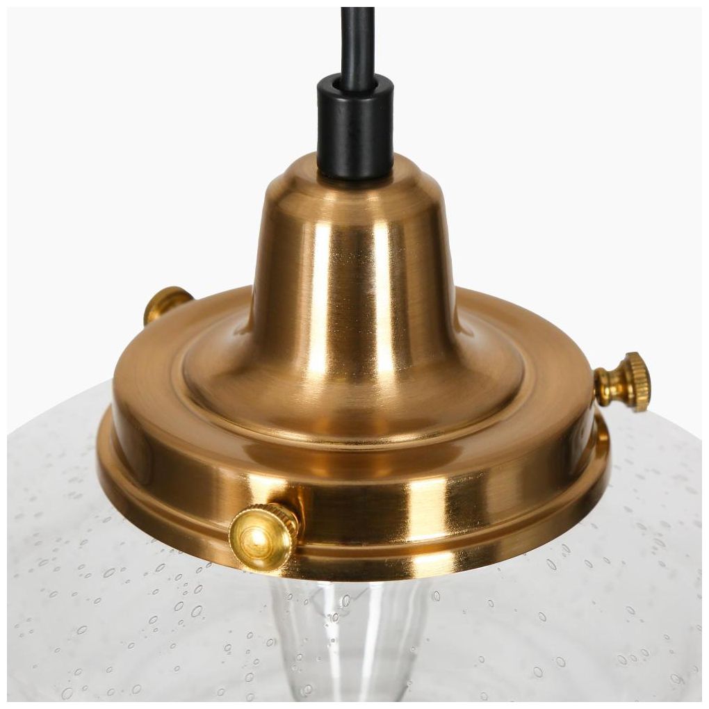 Image 4 LNC Gnetophyta 6 1/2" Brass Finish Seeded Schoolhouse Glass Pendant more views