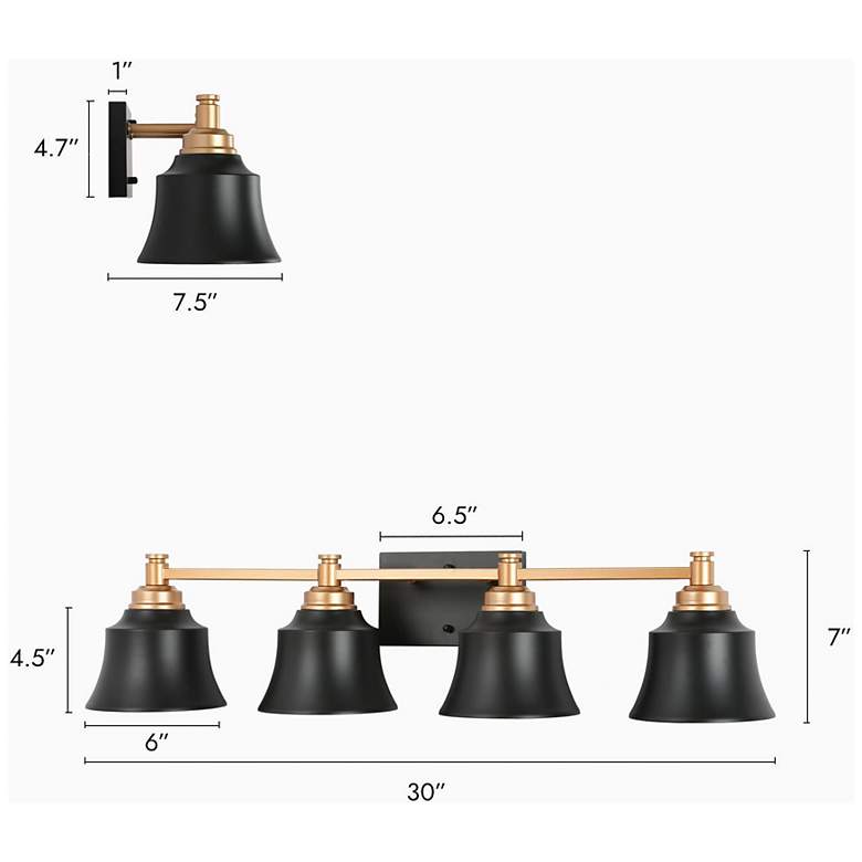 Image 5 LNC Indus 30" Wide 4-Light Black and Gold Bath Light more views