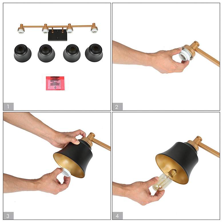 Image 6 LNC Indus 30" Wide 4-Light Black and Gold Bath Light more views