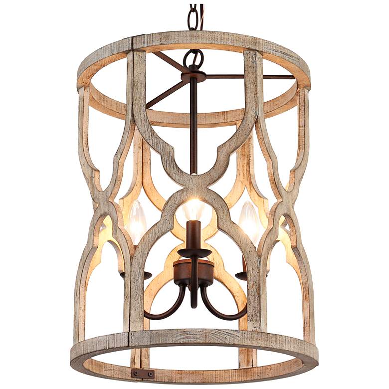 Image 2 LNC Jolla 14" Wide 3-Light Open Cylinder Light Wood Finish Chandelier