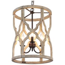 LNC Jolla 14" Wide 3-Light Open Cylinder Light Wood Finish Chandelier