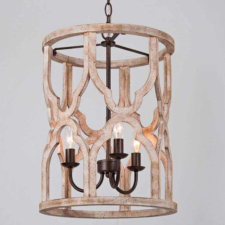 Image 1 LNC Jolla 14" Wide 3-Light Open Cylinder Light Wood Finish Chandelier