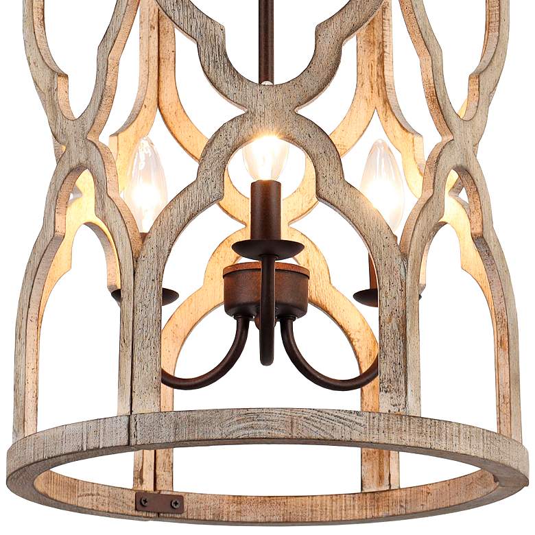 Image 3 LNC Jolla 14" Wide 3-Light Open Cylinder Light Wood Finish Chandelier more views