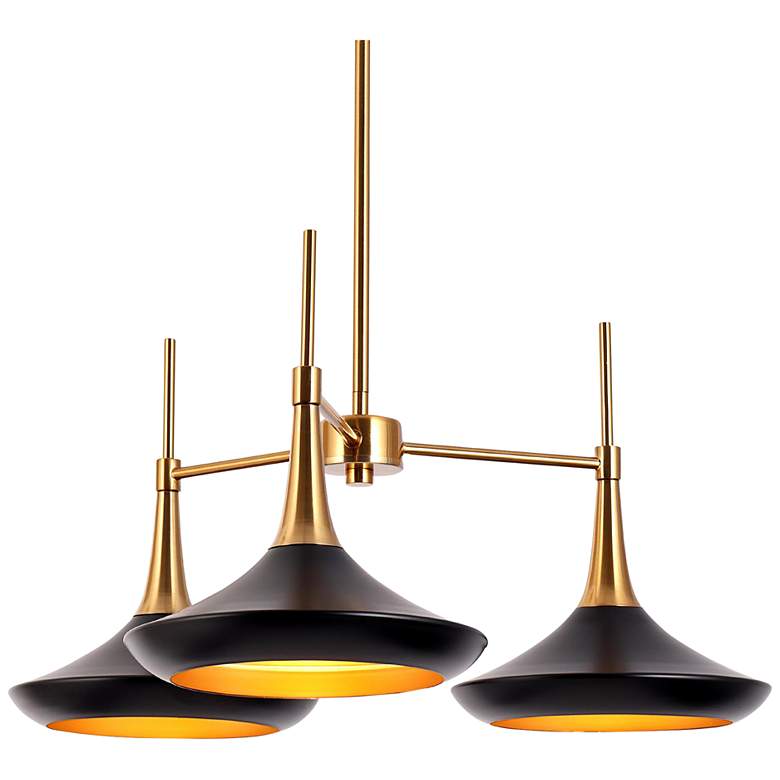 Image 1 LNC Lacos 25" Modern Matte Black and Plating Brass 3-Light Chandelier