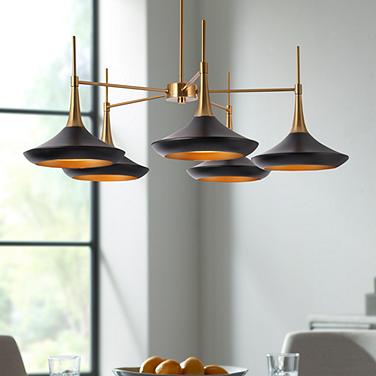 LNC Lacos 33" 5-Light Black and Brass Mid-Century Modern Chandelier