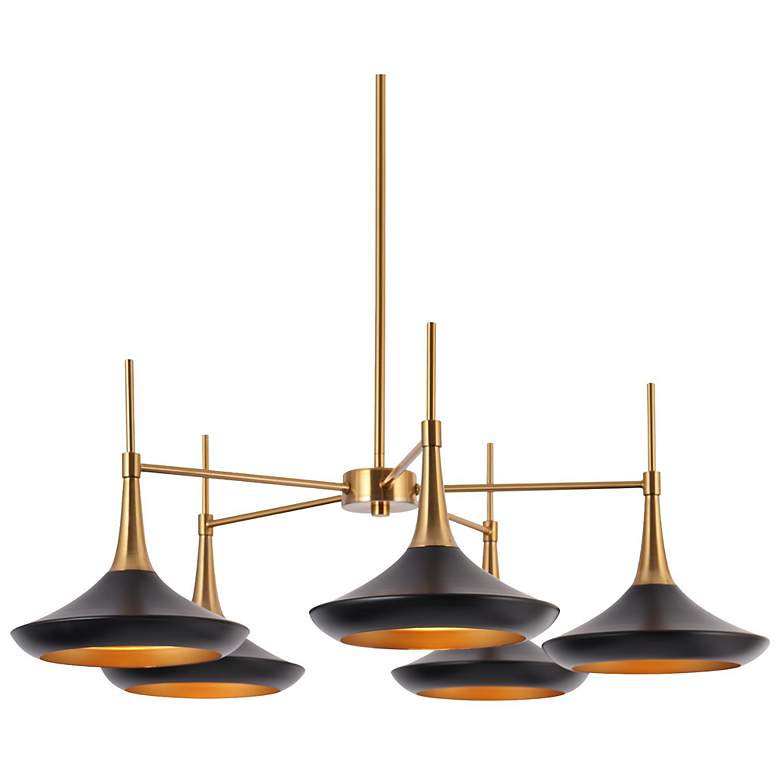 Image 2 LNC Lacos 33" 5-Light Black and Brass Mid-Century Modern Chandelier