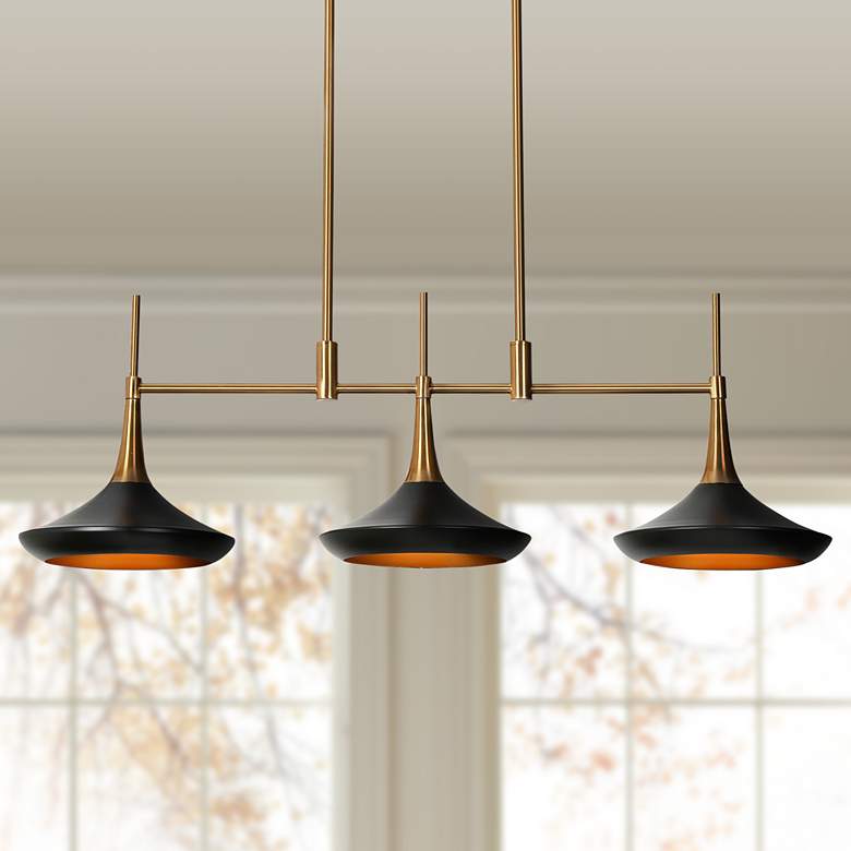 Image 1 LNC Lacos 34 1/2" Modern Brushed Gold Black 3-Light Linear Pendant