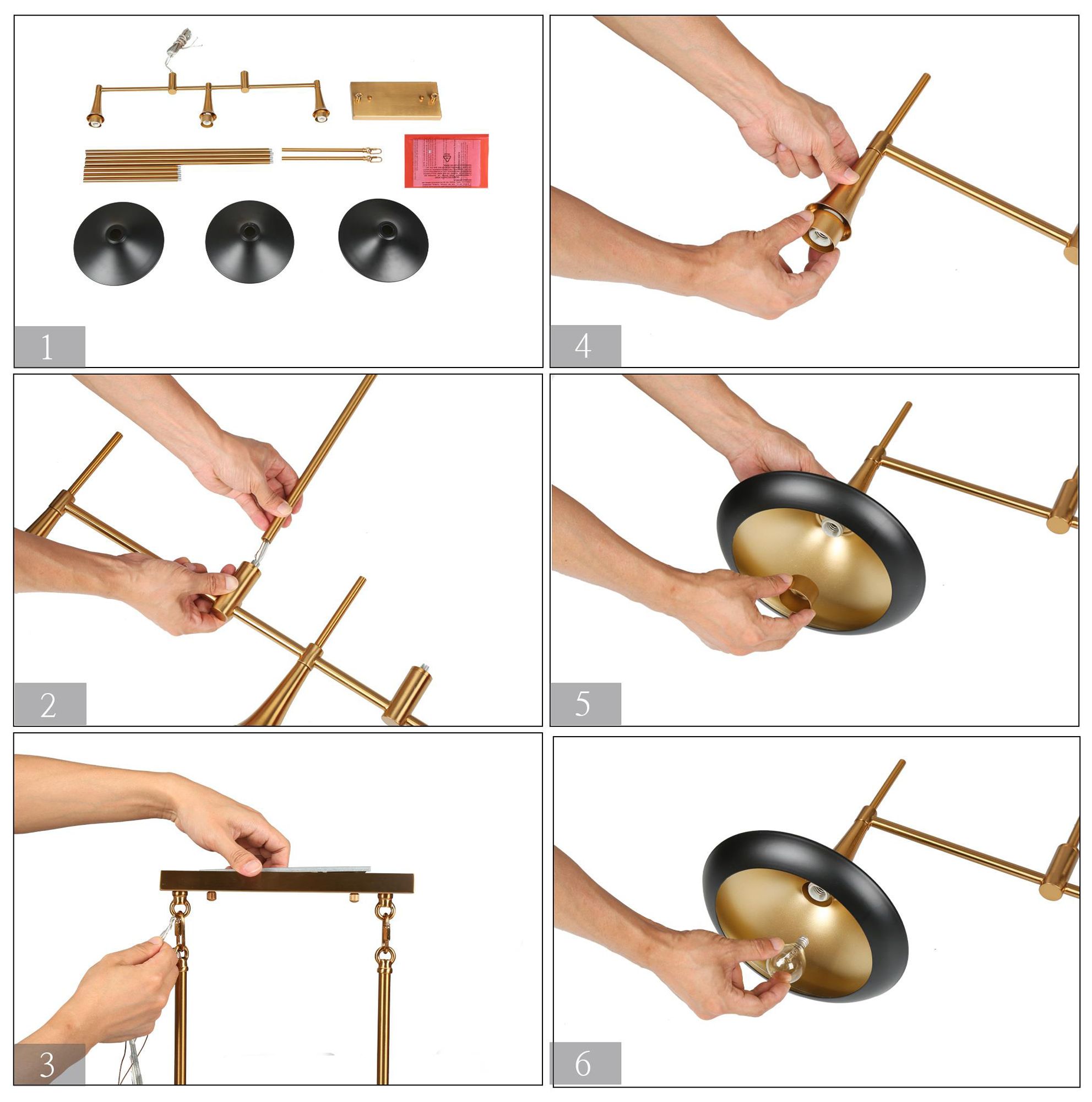 LNC Lacos 34 1/2" Modern Brushed Gold Black 3-Light Linear Pendant